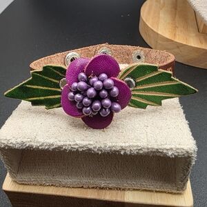 Purple Floral Leather Bracelet (1363)